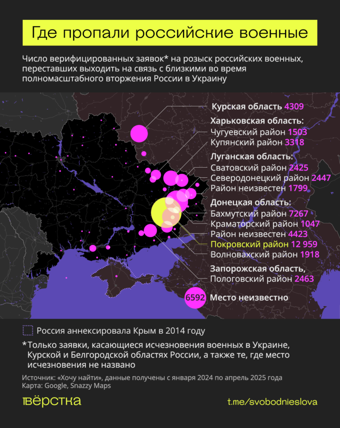 На&nbsp;карте «СВО» видно, что чаще всего списки пропавших без вести пополняют фронтовики, воюющие в&nbsp;Донецкой области